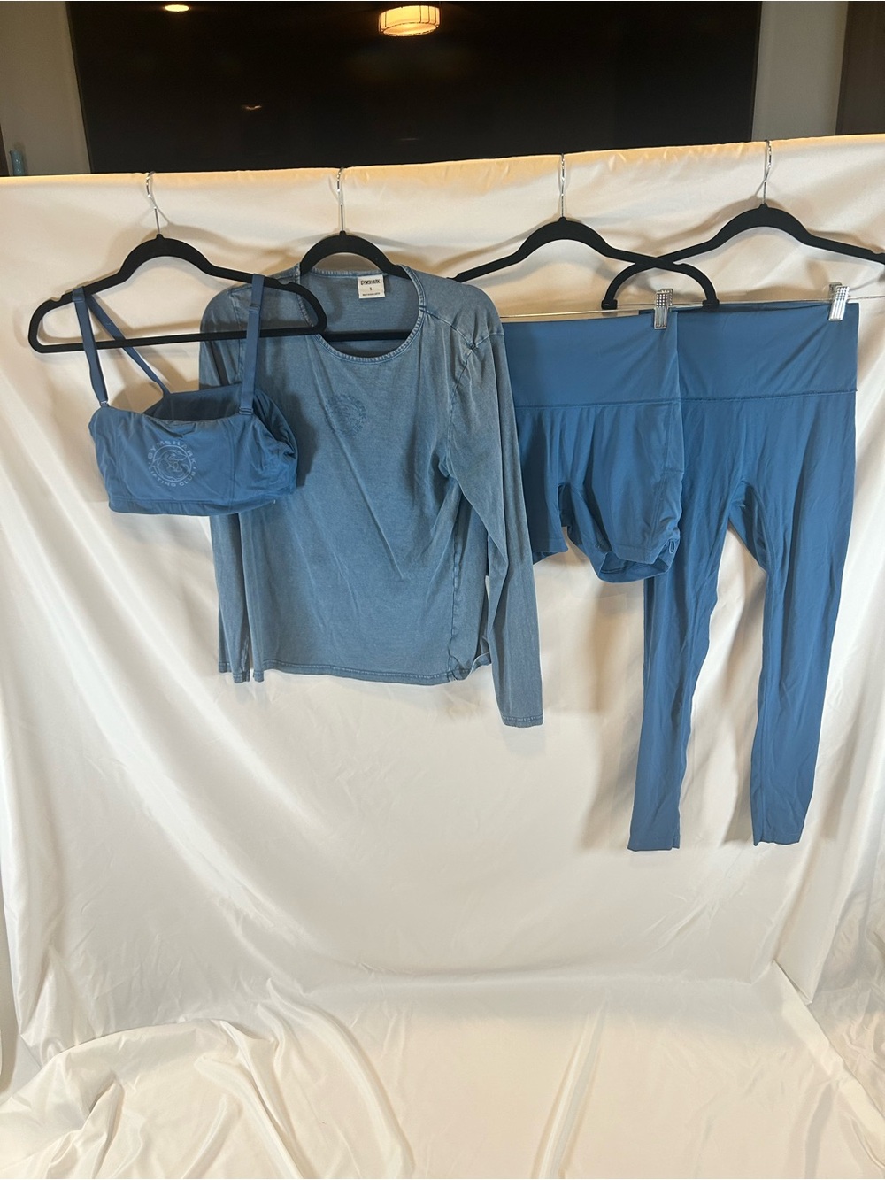 Gymshark Blue Activewear Set - Sports Bra, Long Sleeve Top, Shorts & Leggings